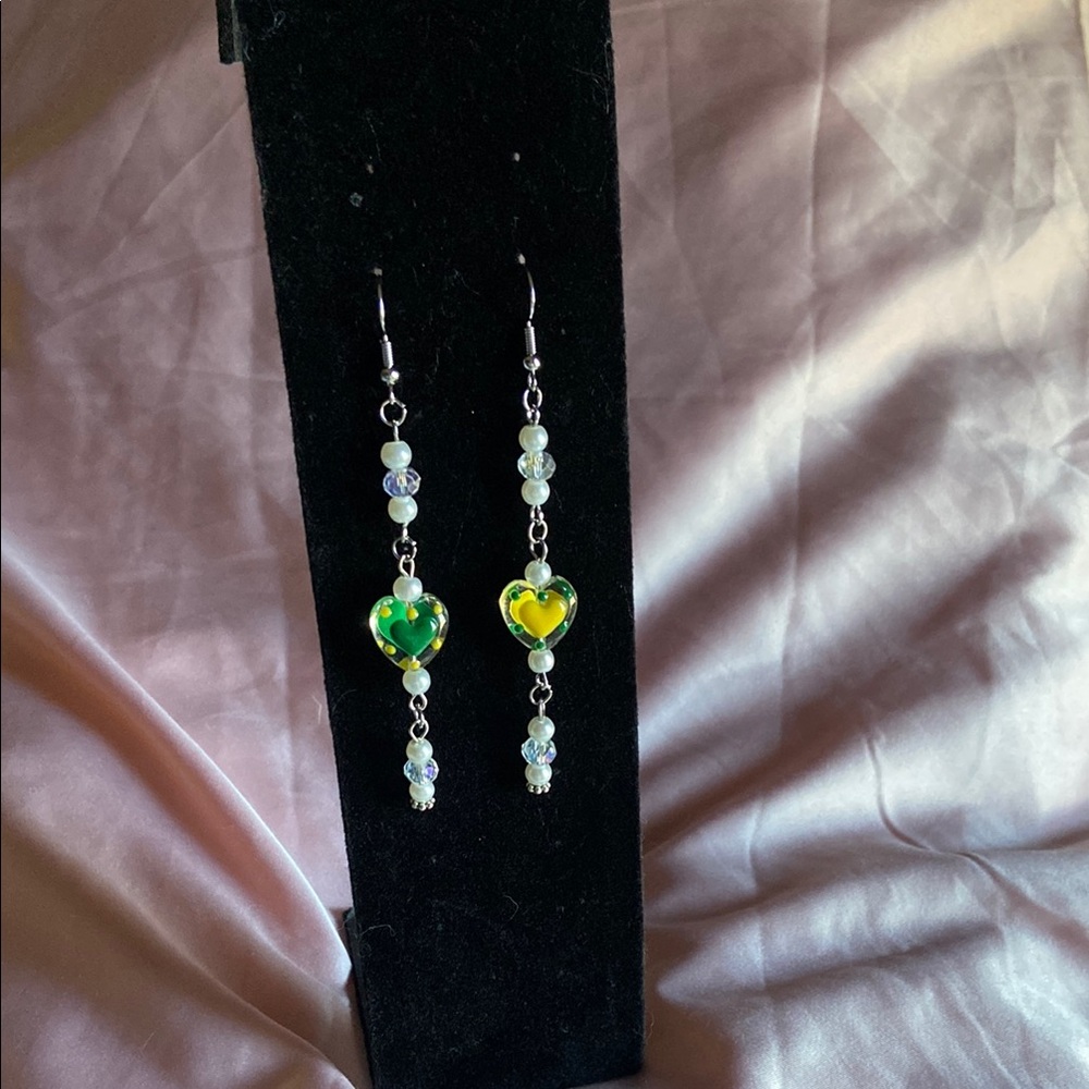 Vibrant Green and Yellow Beaded Earrings